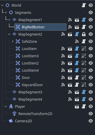 Godot Screenshot showing the node structure for the world. Godot Screenshot showing the node structure for the world.