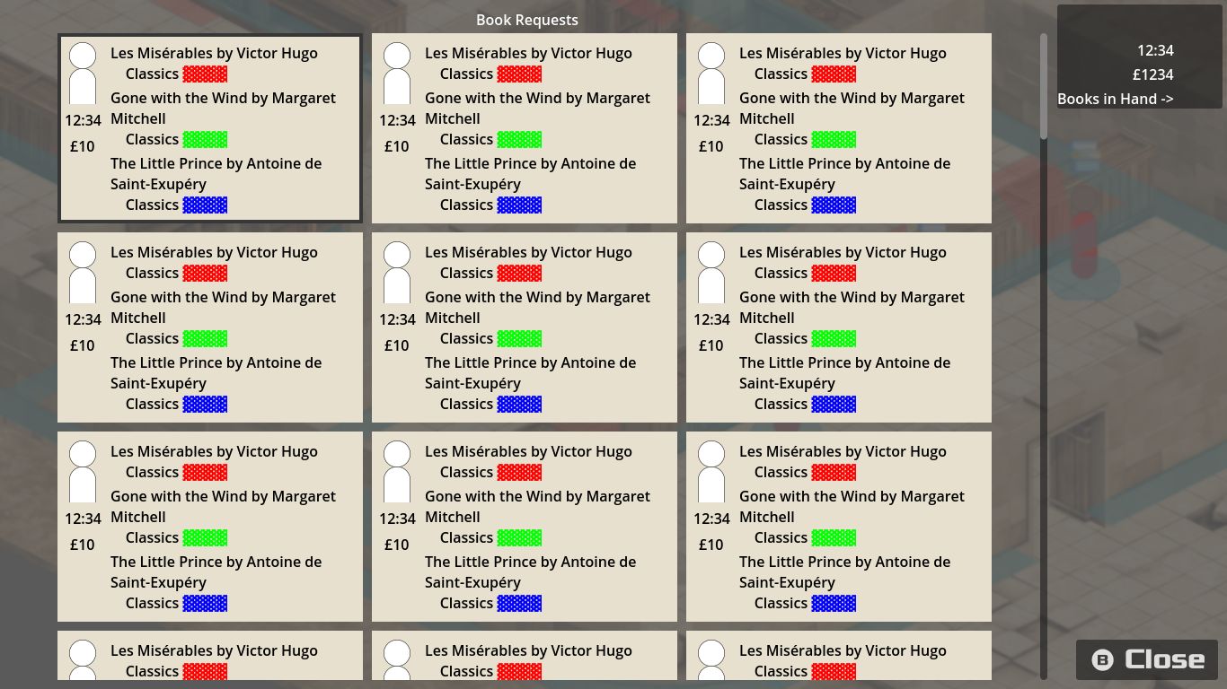 Screenshot of the initial draft of the requests UI.